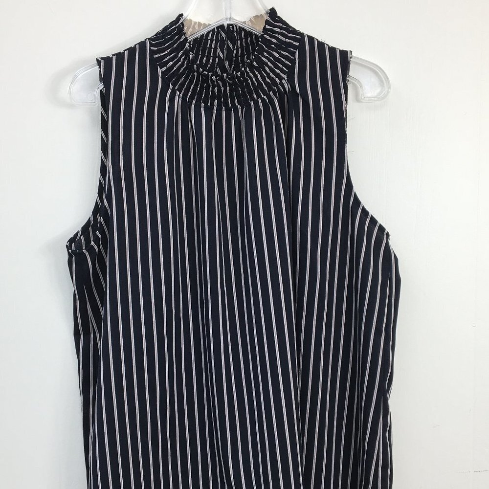 Ann Taylor Ruffled Mock Neck  Navy Sleeveless Blouse Size S EXCELLENT Condition